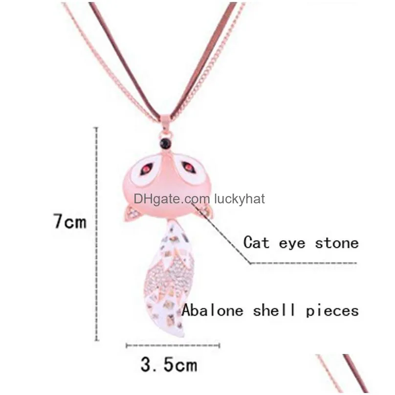 Opal Enamel Rhinestone Animal Pendant Necklaces For Women Lady Fashion Sweater Chain Leather rope Long Necklace Jewelry