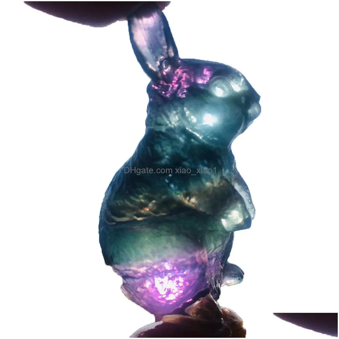 gift natural fluorite carving crystal rabbit quartz animal lovely figurine mineral stone reiki healing energy home decoration