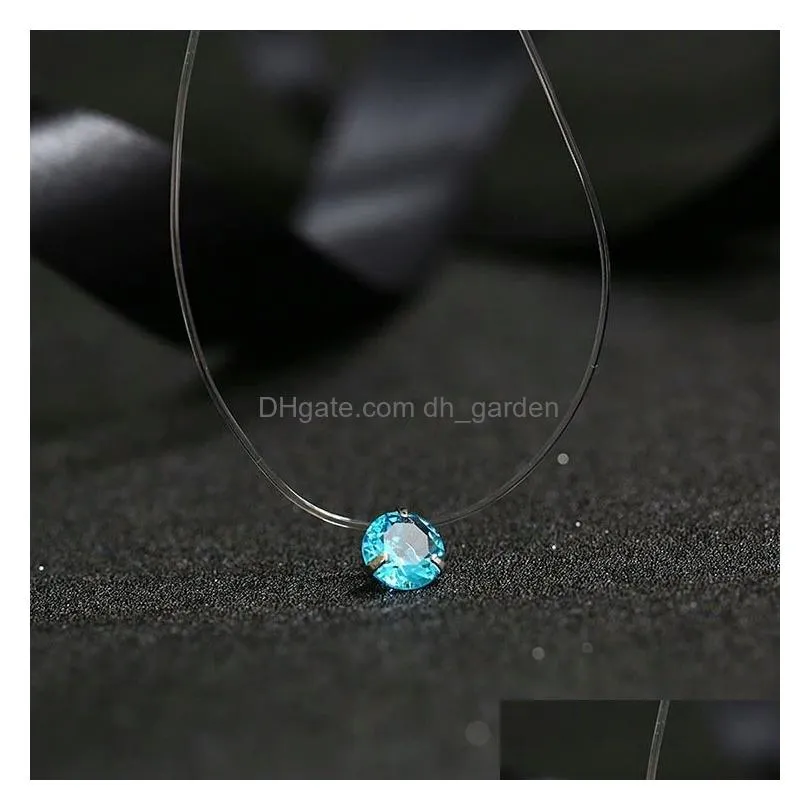 Pendant Necklaces Female New Heart Star Necklace Meteorite Pendant Transparent Fishing Line Invisible Women Zircon Pendants Dhgarden Otdck