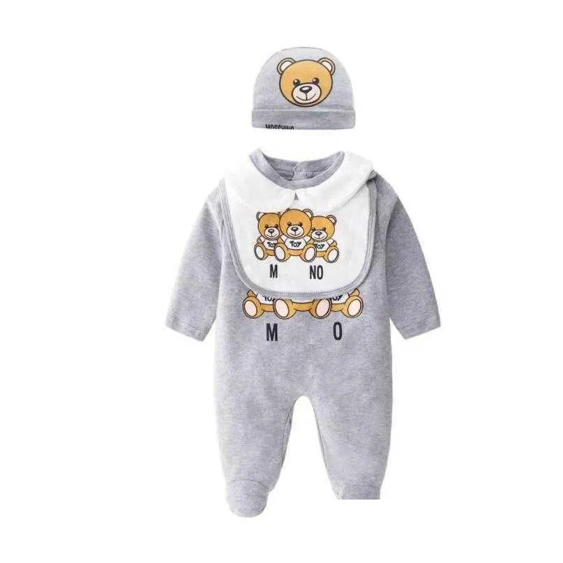3 PCS Set Hat Bib Jumpsuit Kids Designer Rompers Girls Boys Brand Letter Newborn Baby Clothes Toddler
