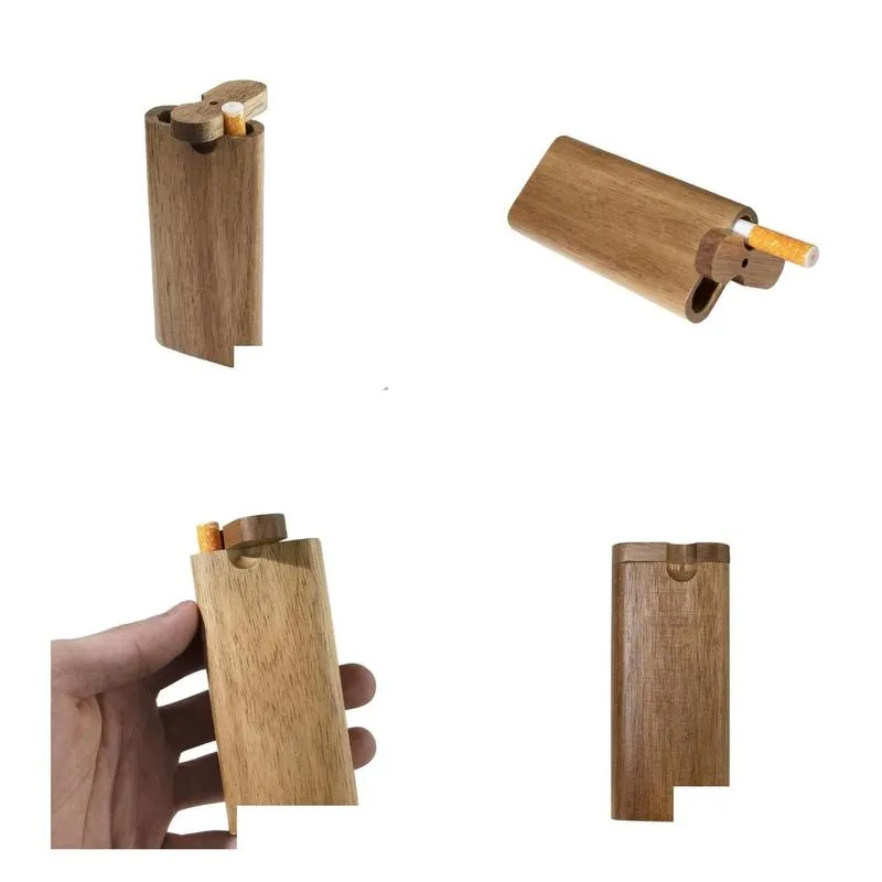 One Hitter Smoking Pipe Handmade Wood Dugout with Ceramic Pipes Cigarette Filters Wooden Box Case