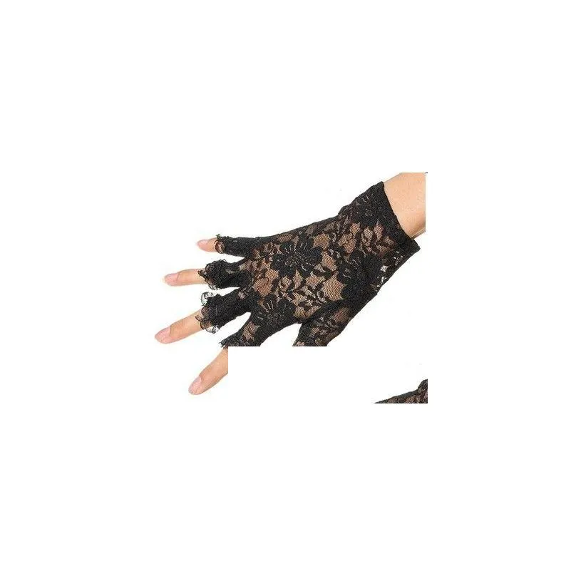 Five Fingers Gloves Black White Fingerless Design Lady Goth Wedding Party Y Short Lace Gloves Summer Sunsn Mittens Drop Delivery Fashi Dhydr