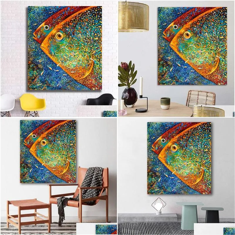 Abstract Colorful Fishes Painting Posters and Prints Modern Cuadros Art Decorative Wall Pictures For Living Room Home Decor