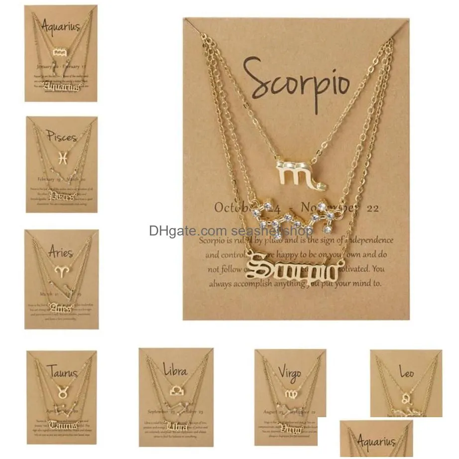 3pcs/set cardboard star zodiac sign pendant 12 constellation charm gold necklace aries cancer leo scorpio necklace jewelry gifts