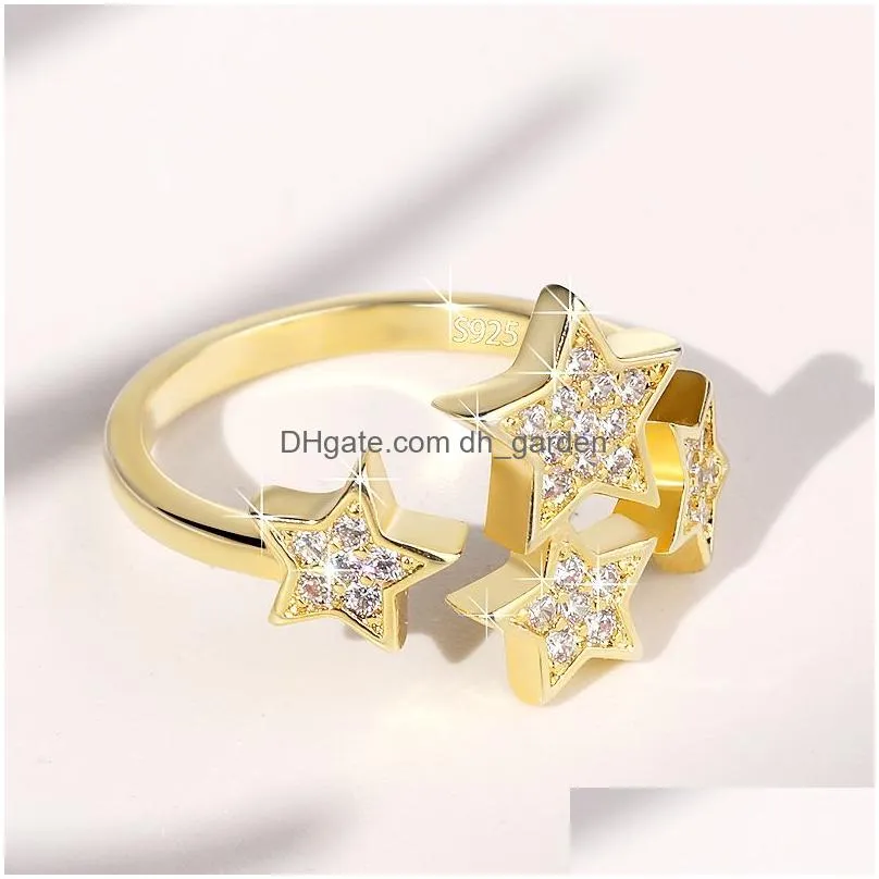 Band Rings Adjustable Rings For Women Little Star Exquisite Personality Cubic Zirconia 3 Color Party Gift Fashion Jewelry Kb Dhgarden Otnvp