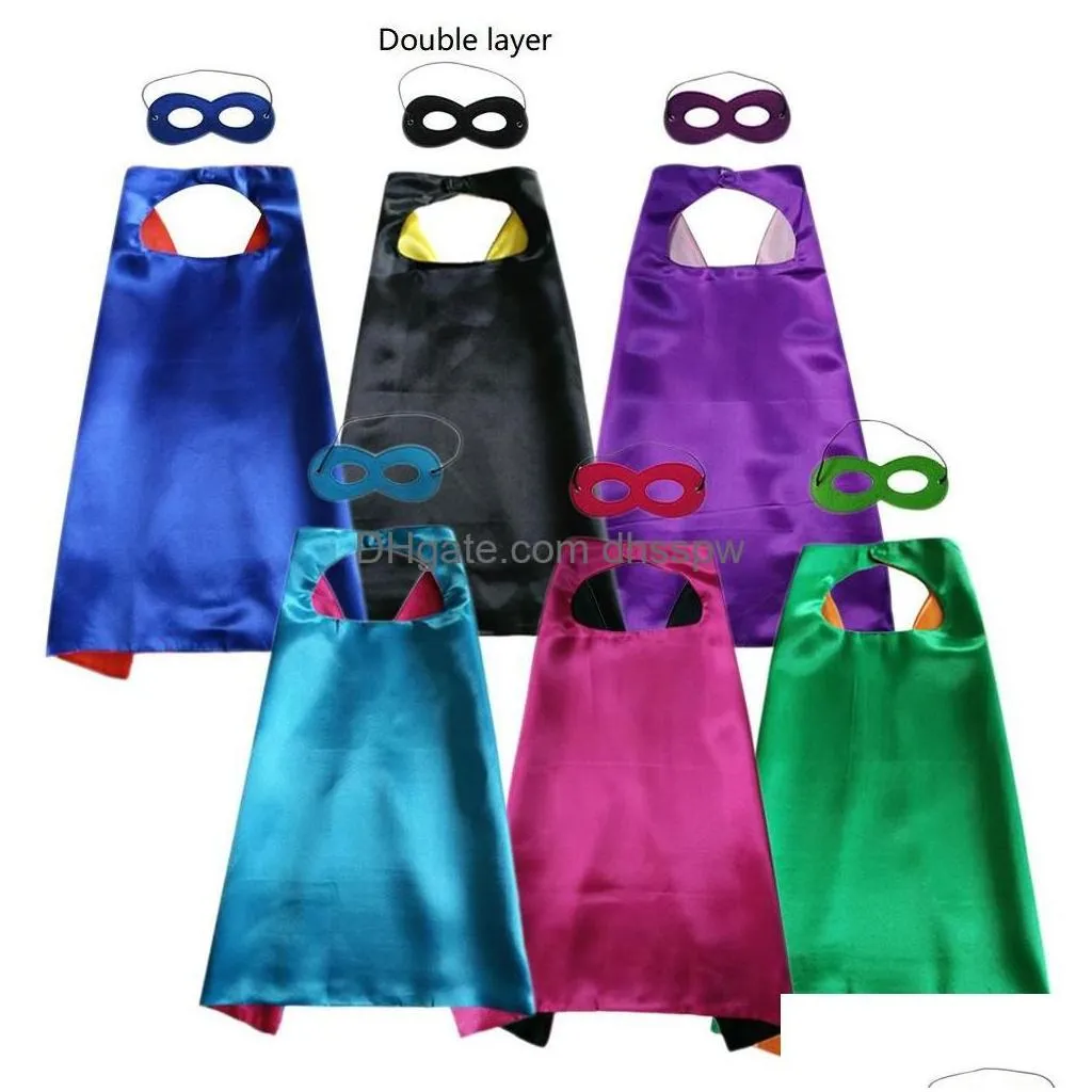 27inch double side plain halloween christmas costumes superhero cosplay cape with mask set party favor kids child 6 solid colors fo