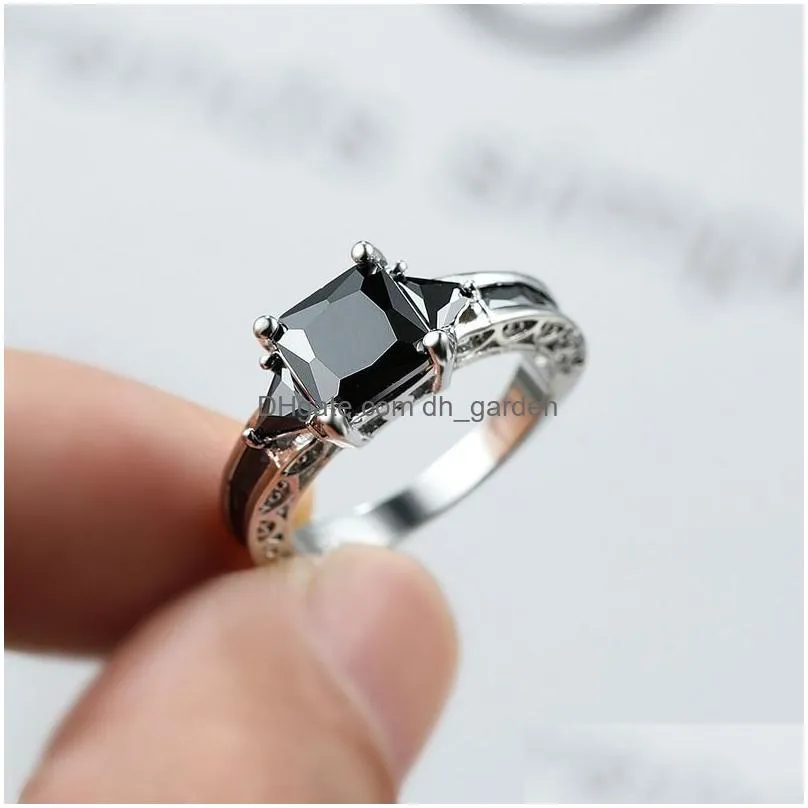 Band Rings Sier Trendy Ring For Women Elegant Princess Black Zircon Stones Wedding Drop Delivery Jewelry Ring Dhgarden Otugj