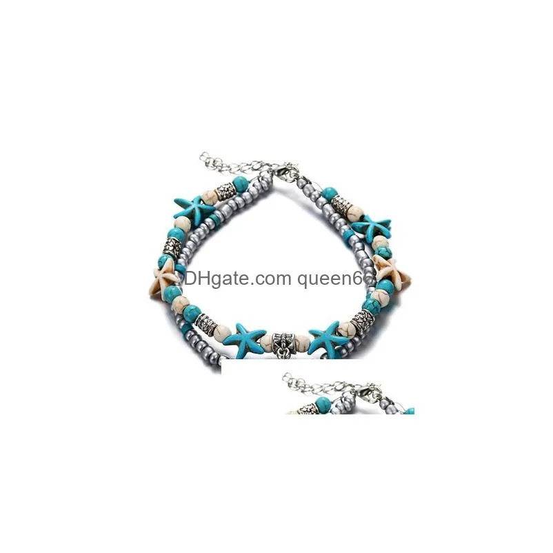 7 styles Summer Beach Turtle Shaped Charm Rope String Anklets For Women Ankle Bracelet Woman Sandals On the Leg Chain Foot Jewelry