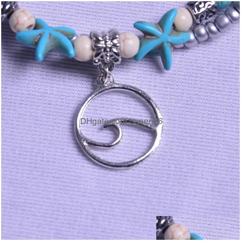 Fashion Ocean Element Anklets Beads Starfish Chain With Charm Classical Foot Acsessories Mix Style