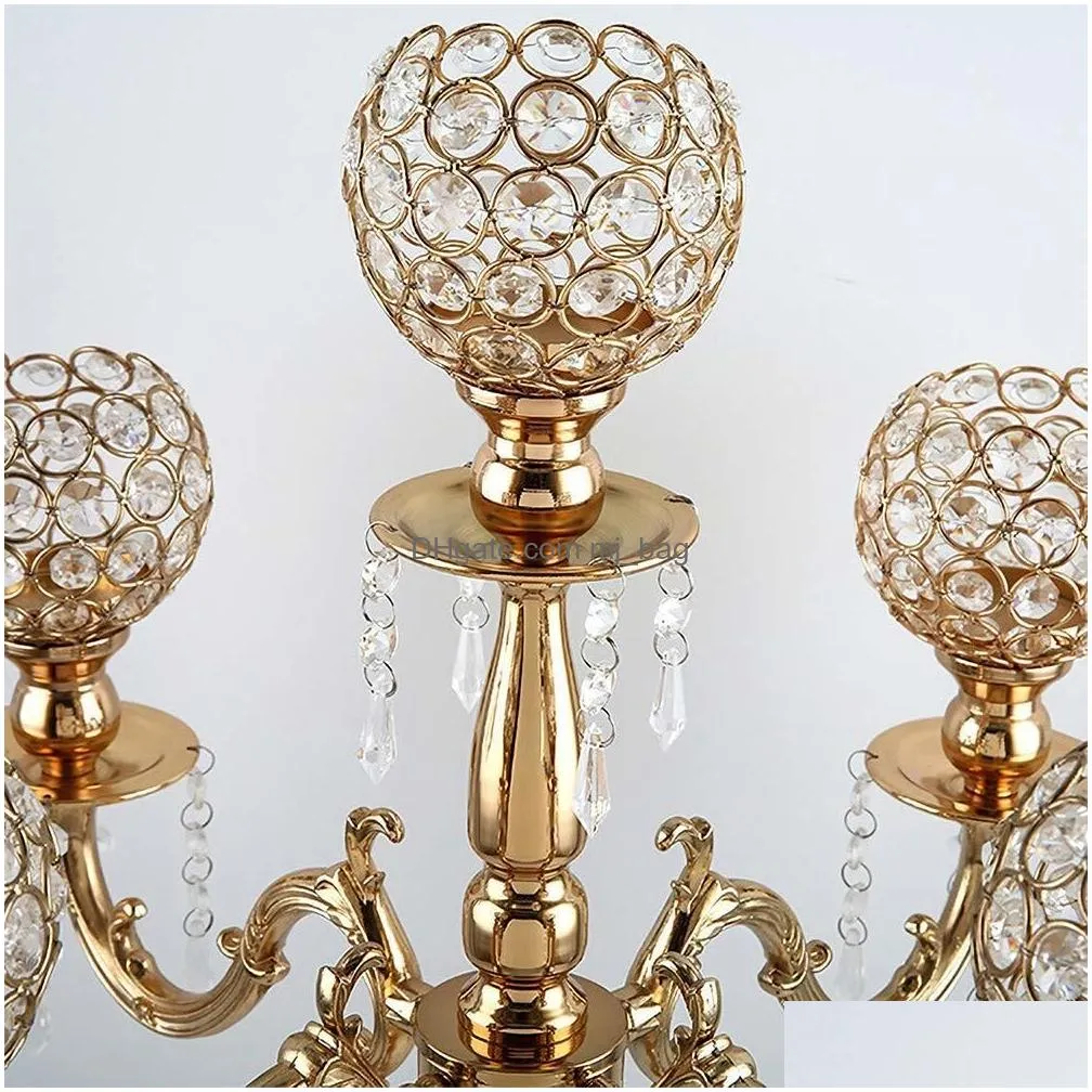 5 Arms Candelabra Home Holiday Decorative Centerpiece Gold Crystal Candle Holders for Dinner Party Candlestick 201202