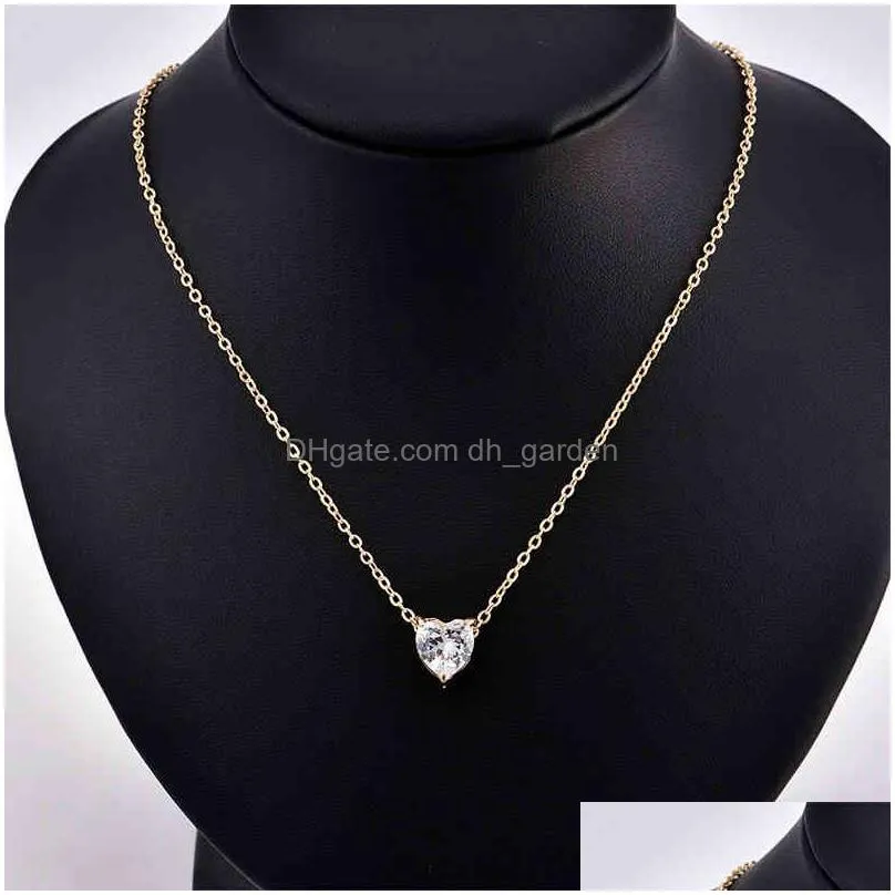 Pendant Necklaces 2021 New Female Fashion Crystal Heart Necklace Pendant Short Gold Chain Necklaces Charm Gifts Girlfriends Dhgarden Otnmt