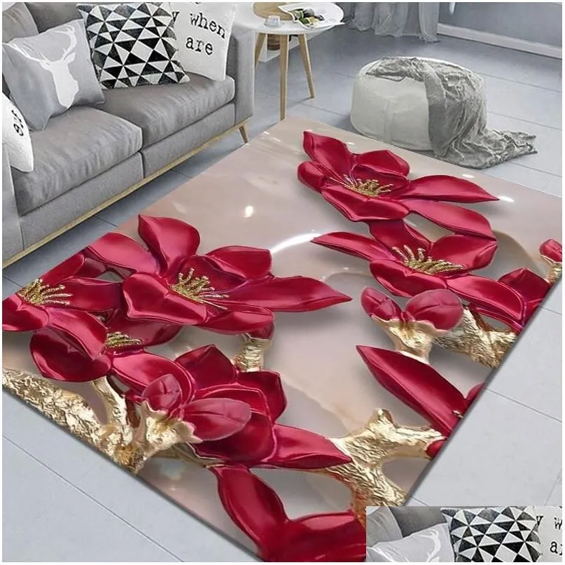 Carpets Living Room Rugs Coffee Table Carpet Home Decor 3D Printing Flower Pattern Wedding Hallway Large Bedside Mat Floor