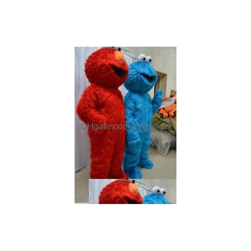 Mascot High Quality Two Pcs Red Blue Biscuit Street Cookie Monster Costume Animal Carnival Add Drop Delivery Apparel Costumes Dh6Dv