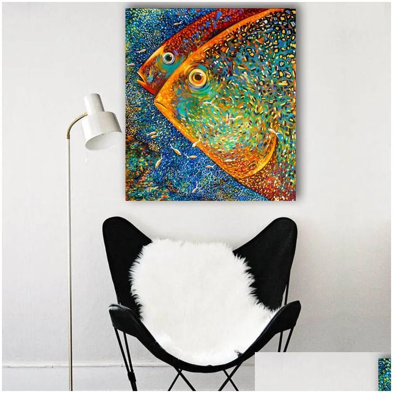 Abstract Colorful Fishes Painting Posters and Prints Modern Cuadros Art Decorative Wall Pictures For Living Room Home Decor