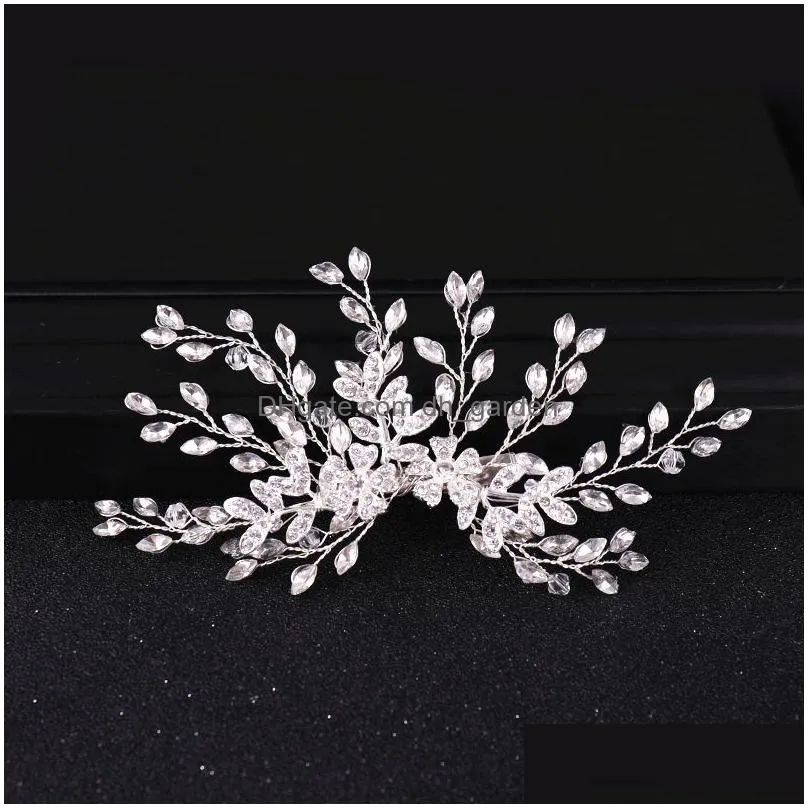 Hair Clips & Barrettes Women Hair Clip Floral Bride Headwear Wedding Tiara Jewelry Rhinestone Bridal Clips Accessories Drop Dhgarden Ot6Lk