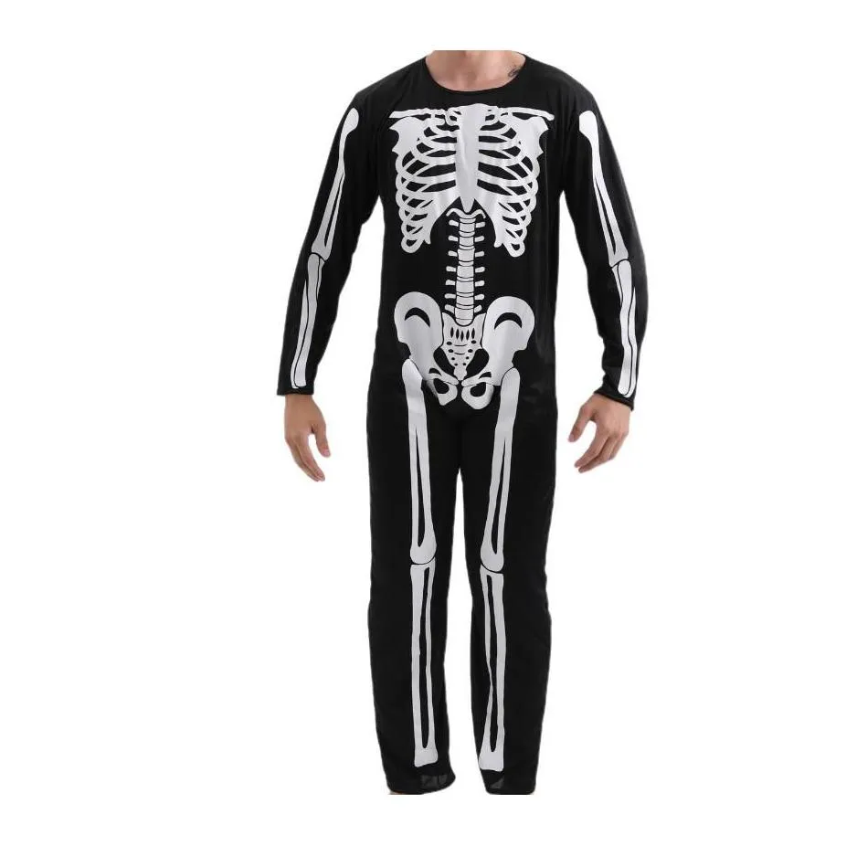 unisex skeleton jumpsuit men women halloween skull pattern costumes dress up party themed party cosplay clothes