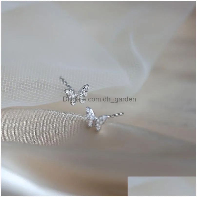 Stud Sier Needle Shiny Zircon Butterfly Earring Sweet Student Jewelry Accessories French Simple Crystal Bud Stud Earrings Dr Dhgarden Oteif