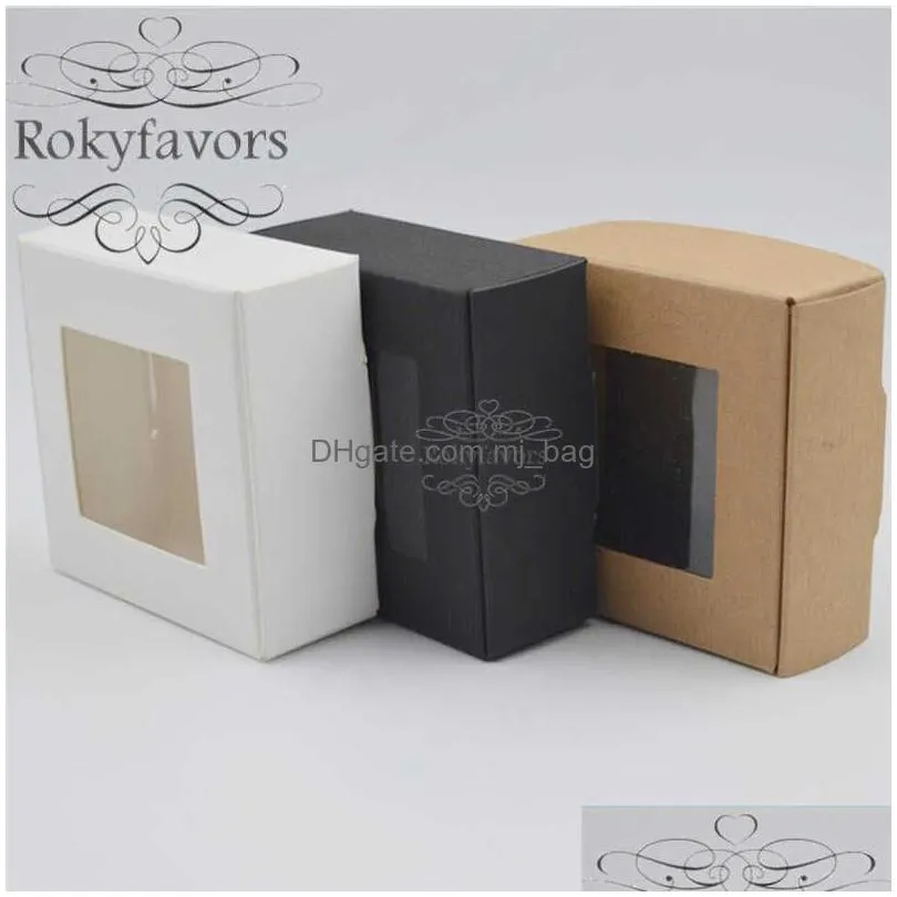 50PCS Paper Box with PVC Window Favors Holder  Package Box Anniversary Party Gifts Event Reception Supplies 210724