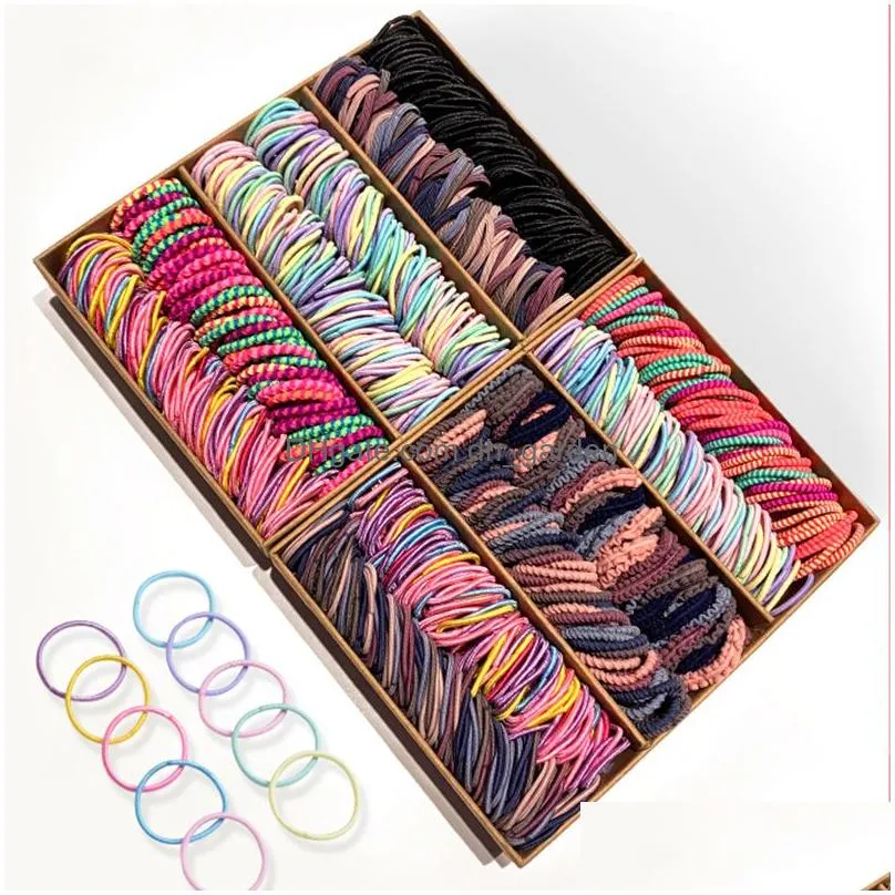 Hair Rubber Bands 100Pcs/Set Girls Colorf Nylon Basic Elastic Hair Bands Kids Pigtails Tie Rubber Headband Fashion Accessori Dhgarden Otowy