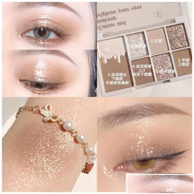 Eye Shadow 7 Colors Glitter Eyeshadow Palette Shimmer Easy To Wear Shadows Makeup Pallet For Eyes Womens Cosmetics Drop Delivery Hea