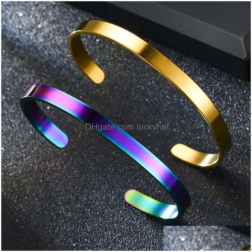 Fashion 6MM Thin Cuff Bangle 316L Stainless Steel Smooth Open Ring C Bracelet for Women Men Wristband Bracelets Lovers Jewelry