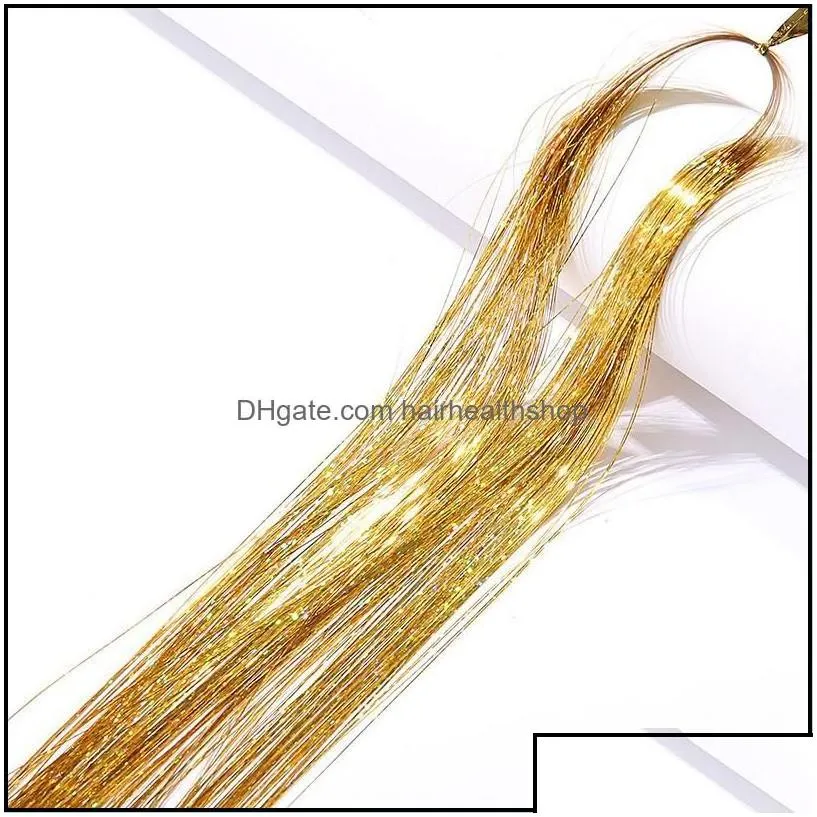 Hair Accessories Tools Products 90Cm Length Sparkle Shiny Tinsel Rainbow Silk Hairs Extensions Dazzles Women Hippie For Braiding