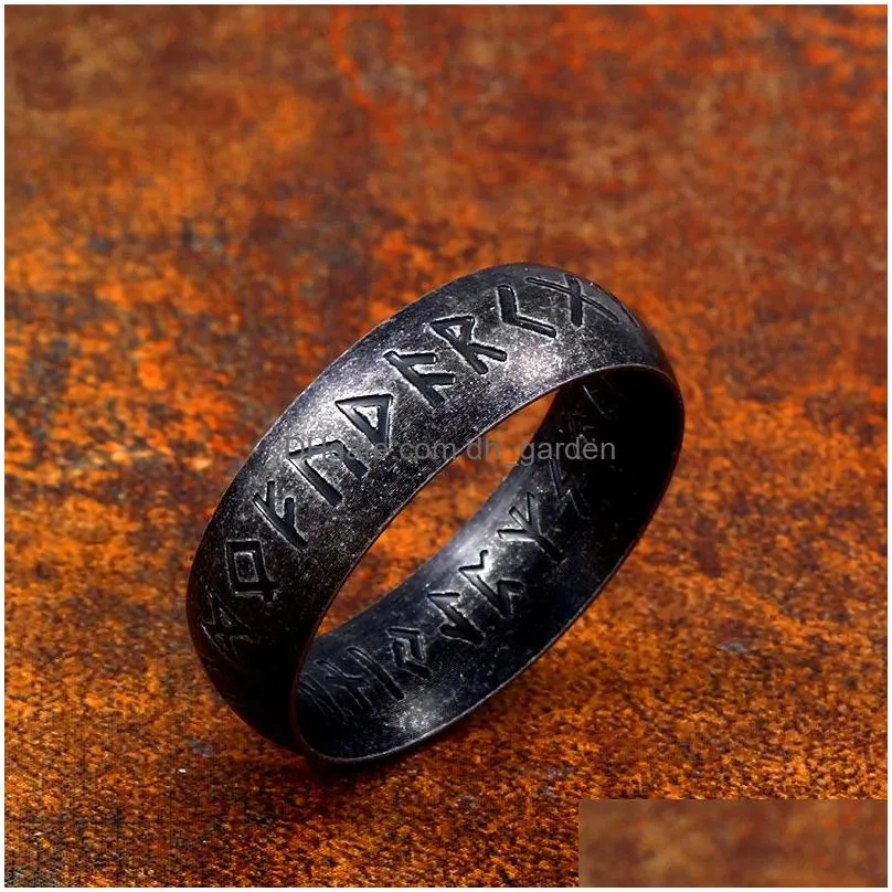 Band Rings Stainless Steel Fashion Style Ring Men Double Letter Rune Words Odin Norse Amet Retro Rings Jewelry Drop Delivery Dhgarden Otput