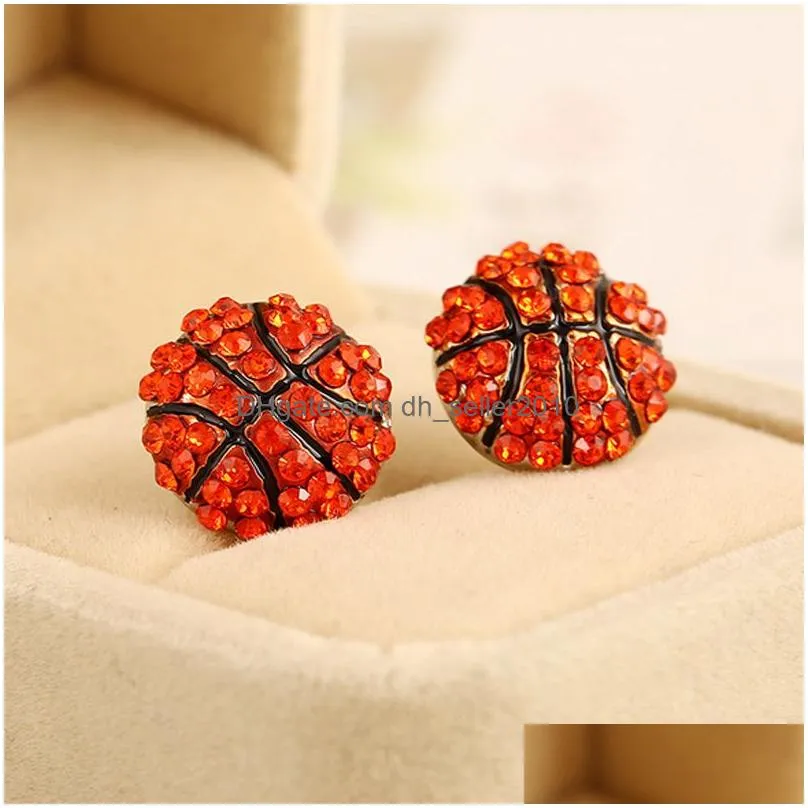 New Fashion Sports Game Ball Post Stud Earrings Rhinestone Basketball Volleyball Baseball American Football Fan Jewelry Gifts