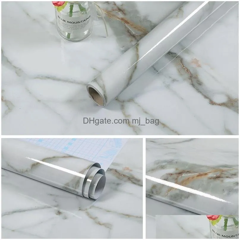 kitchen self-adhesive waterproof and oil-proof imitation marble sticker wallpaper bedroom decoration wallpaper brick pattern 210615