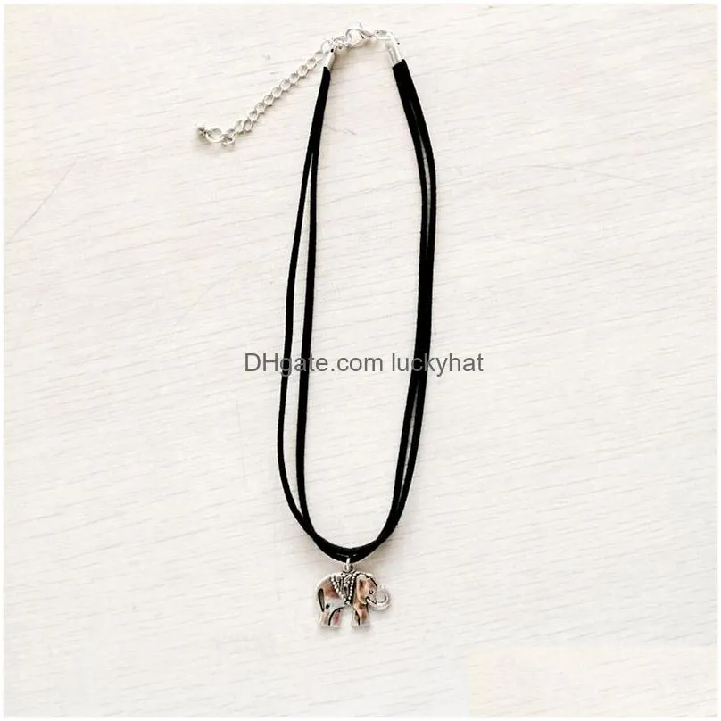 Vintage Silver Mini Elephant Pendant Necklace Love Animal Charm Women Choker Necklaces Simple Rope Chain Fashion Jewelry Cheap