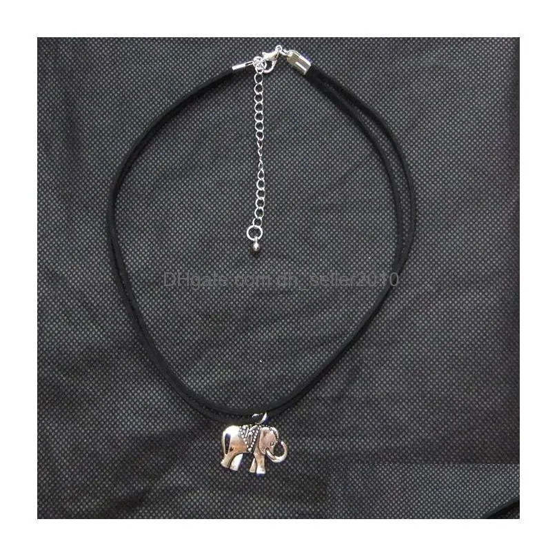 Vintage Silver Mini Elephant Pendant Necklace Love Animal Charm Women Choker Necklaces Simple Rope Chain Fashion Jewelry Cheap