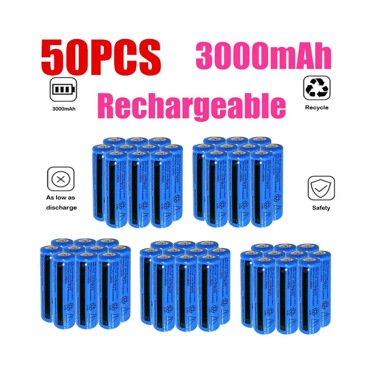 Batteries 50Pcs Rechargeable 3000Mah Li-Ion Batteries Battery 3.7V 11.1W Brc Not Aaa Or Aa For Flashlight Drop Delivery Electronics Ba Dhoa7