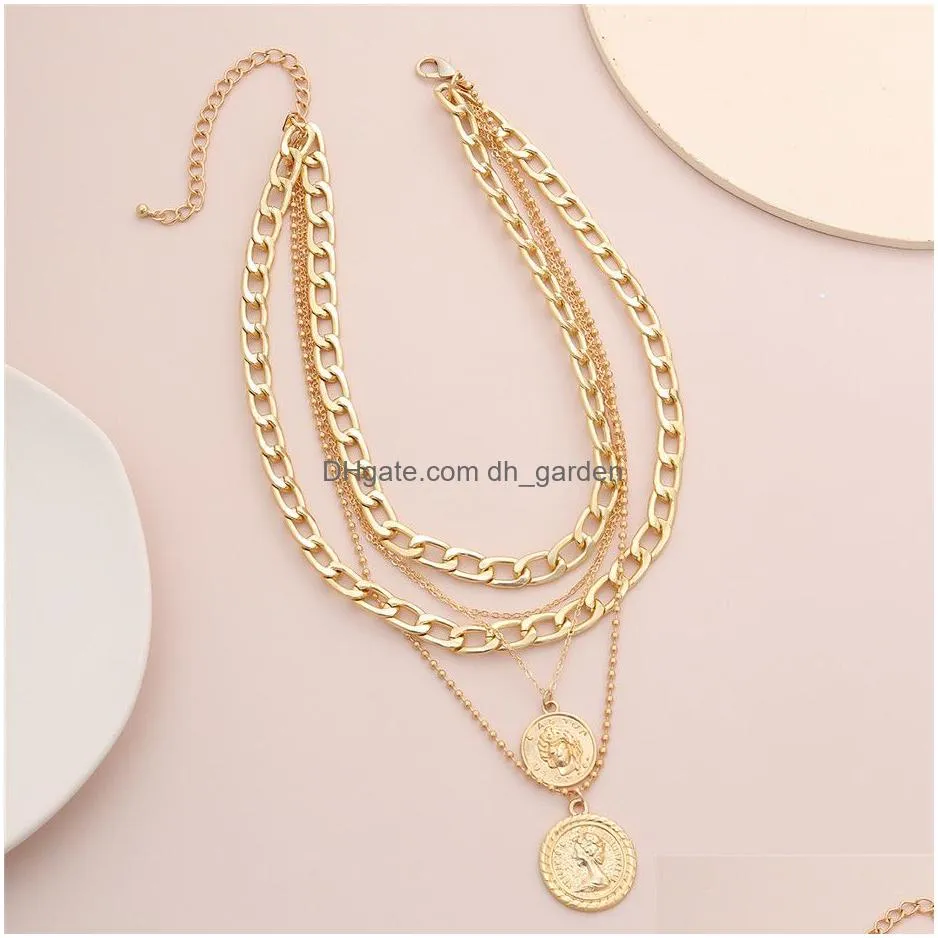 Chains Ingemark Punk  Cuban Choker Necklace Colar Hip Hop Big Thick Chunky Chain Fashion Queen Coin Pendant Necklaces W Dhgarden Ot8Ys