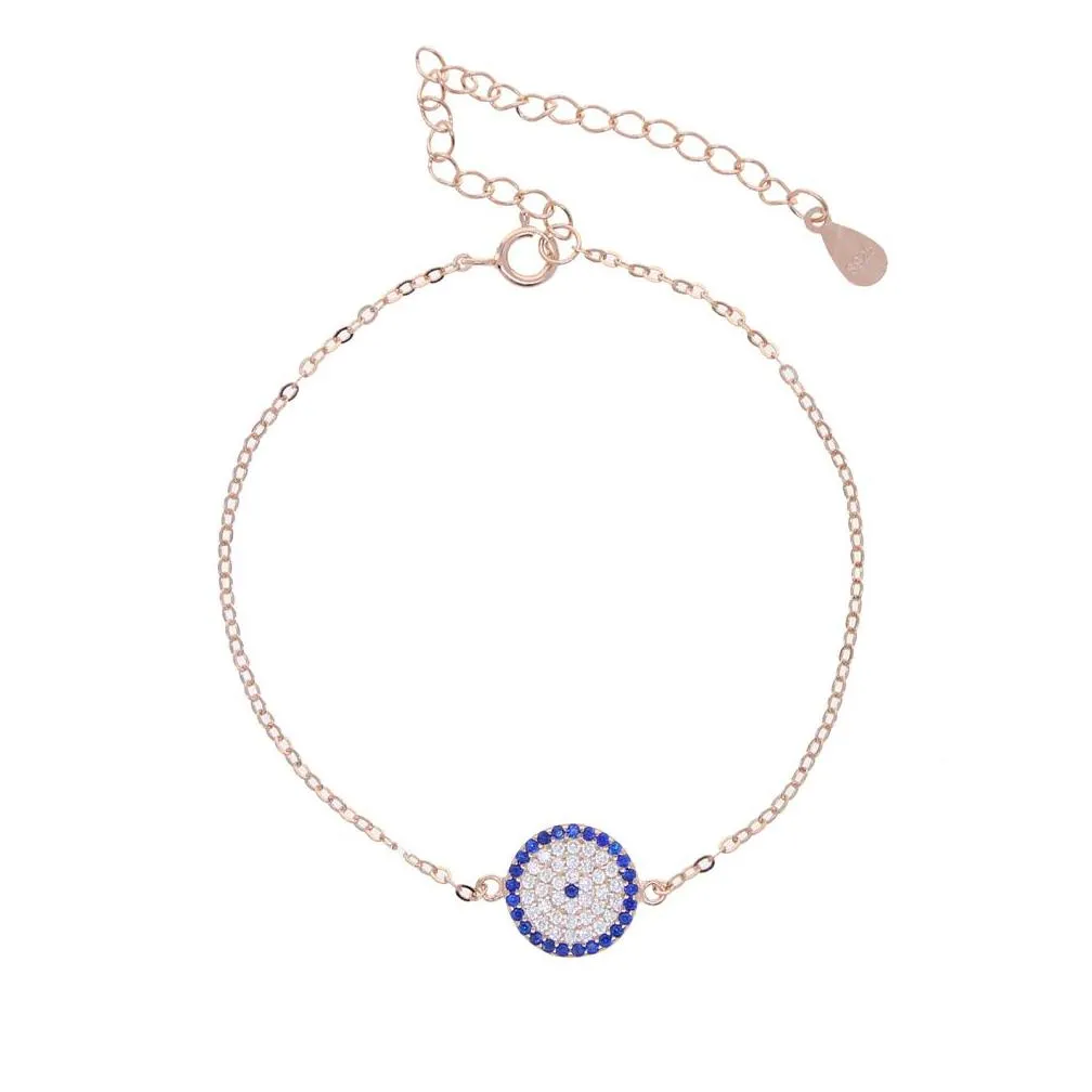 100% 925 Sterling Silver Cute Lucky Blue White CZ Evil Eye Link Chain for Women Minimal Delicate Turkish Thin Chain Adorable Bracelet