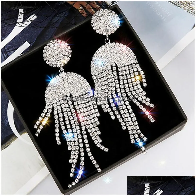 Dangle & Chandelier Long Tassel Crystal Drop Earrings For Women Bijoux Geometric Fl Rhinestone Earring Statement Jewelry Dro Dhgarden Otw8E