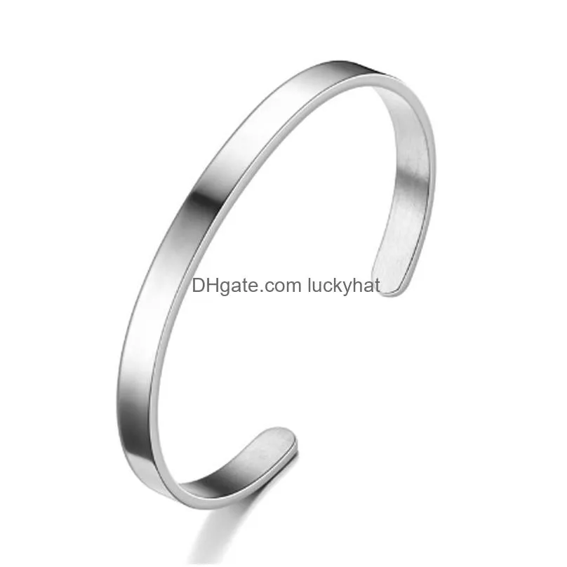 Fashion 6MM Thin Cuff Bangle 316L Stainless Steel Smooth Open Ring C Bracelet for Women Men Wristband Bracelets Lovers Jewelry