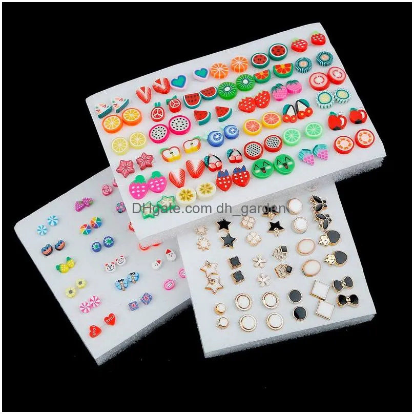 Stud 36/18/12Pairs Earrings Mixed Styles Rhinestone Sun Flower Geometric Animal Plastic Stud Set For Women Girls Jewelry Dro Dhgarden Otwzx