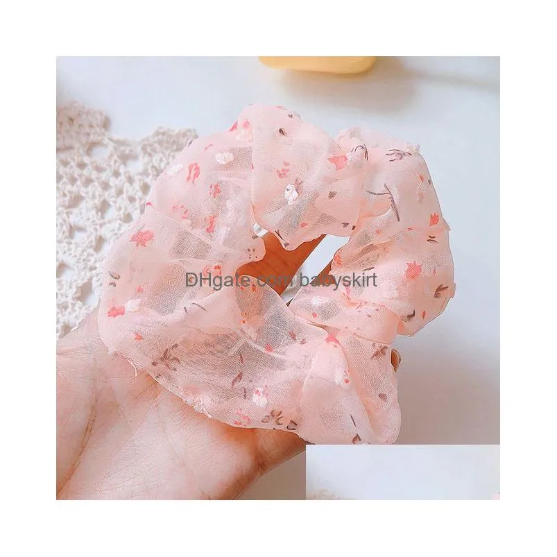 Women Floral Hair Scrunchie Flowers Print Yarn Elastic Hair Band Ponytail Holder Headband Girls Hair Headwear jewelry