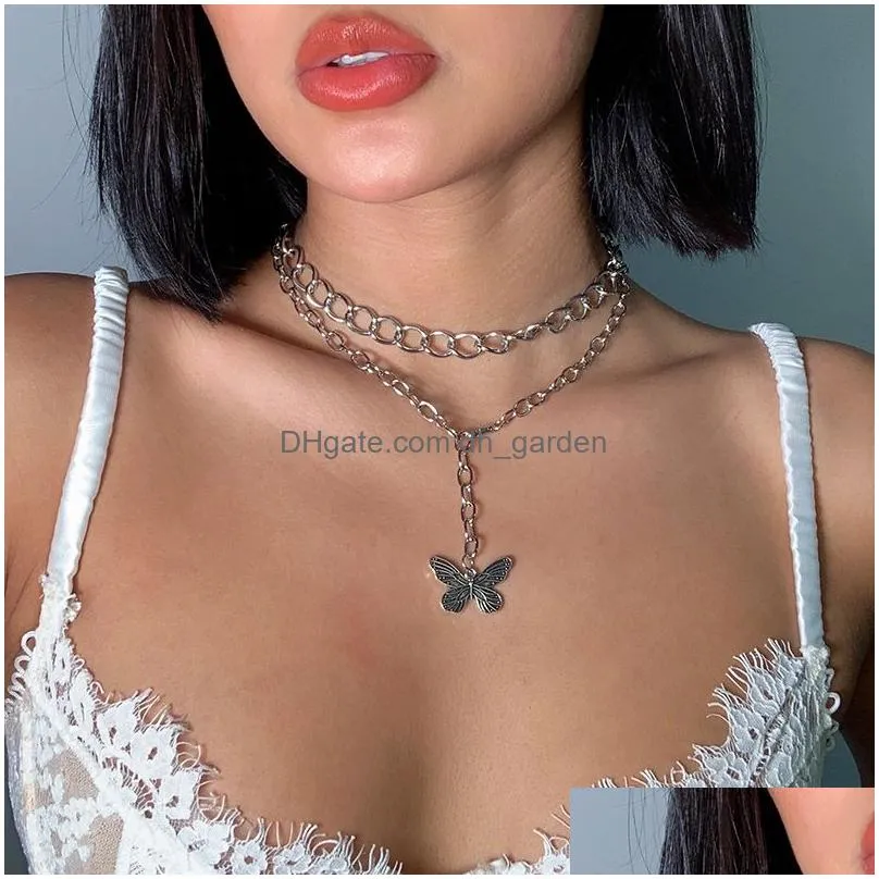 Pendant Necklaces Sier Plated Butterfly Necklace Ladies Exquisite Double Layer Clavicle Drop Delivery Jewelry Necklaces Penda Dhgarden Otv26