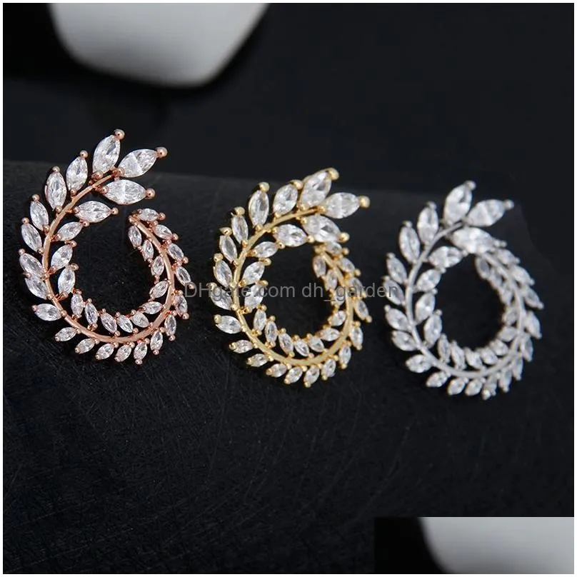 Stud Luxury Olive Branch Cubic Zirconia Stud Earrings For Women White Gold Color Trendy Earring Brincos Gift E119 Drop Deliv Dhgarden Otyvu
