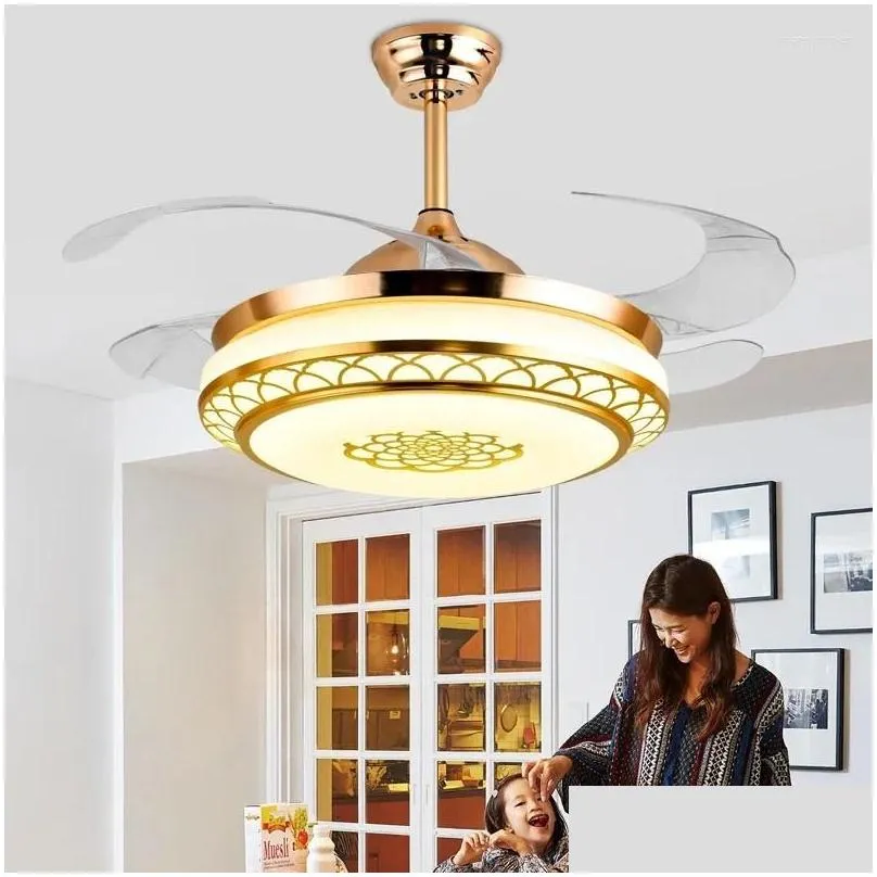 Chandeliers Chandeliers Modern Living Room Led Chandelier Home Intelligent Fan With Lights Nordic Dining Invisible Lamp Creative Ceili Dhkd9