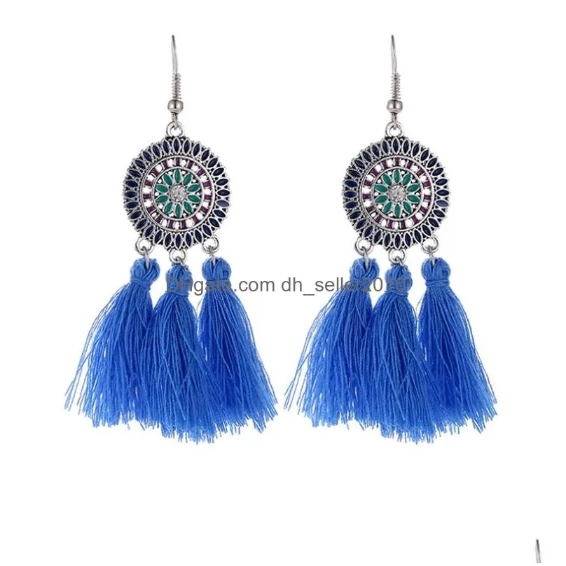 Boho Fashion Tassel Enamel Flower Dangle Earrings Luxury Design Chandelier Earring Women Wedding Bridal Jewellery 5 Colors for Choices