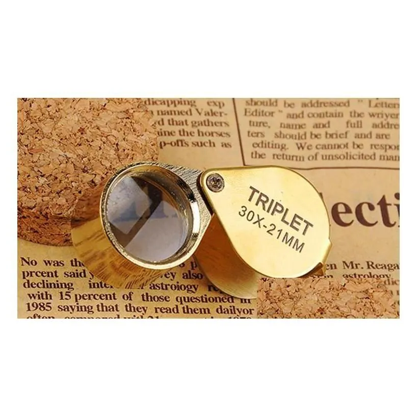 Magnifying Glasses Portable 30X Power 21Mm Jewelers Magnifier Gold Eye Loupe Jewelry Store Lowest Price Glass With Exquisite Box Dro