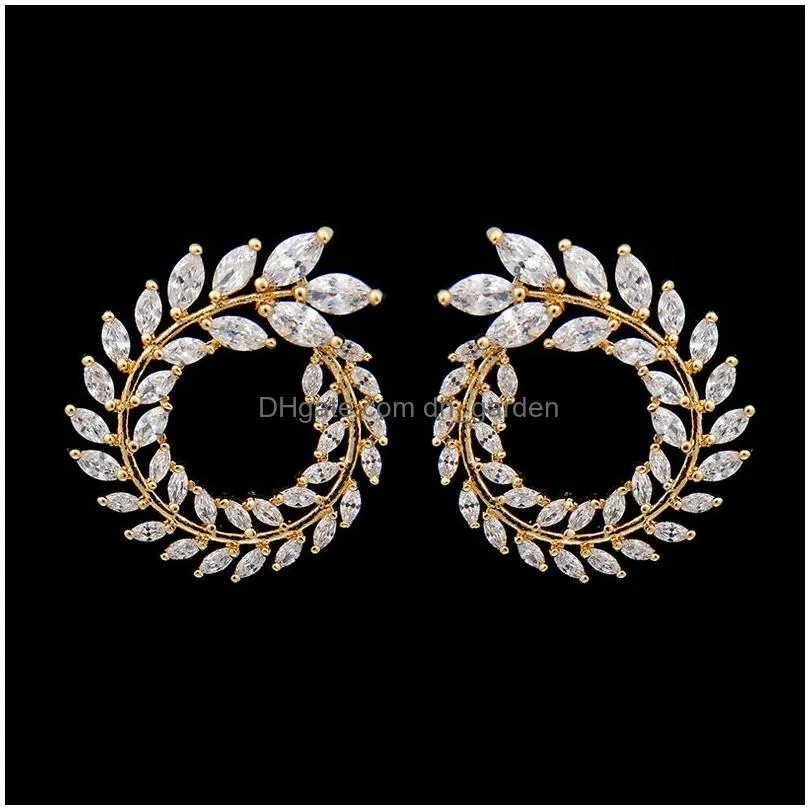 Stud Luxury Olive Branch Cubic Zirconia Stud Earrings For Women White Gold Color Trendy Earring Brincos Gift E119 Drop Deliv Dhgarden Otyvu