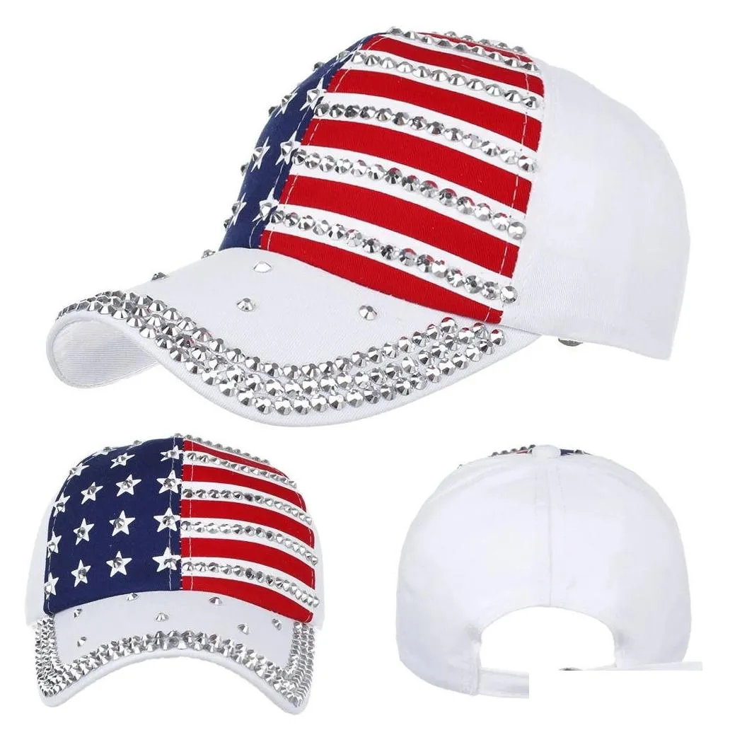 Ball Caps Fashion America Hat Bling Rhinestone Stripe Stars American Flag Baseball Cap Snap Back Hats For Drop Delivery Fashion Access Dhiv8