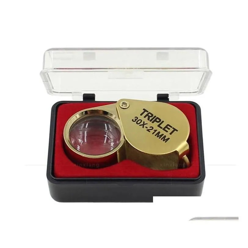 Magnifying Glasses Portable 30X Power 21Mm Jewelers Magnifier Gold Eye Loupe Jewelry Store Lowest Price Glass With Exquisite Box Dro