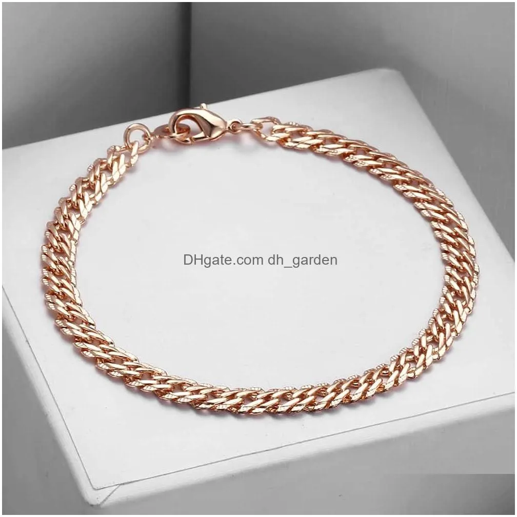 Charm Bracelets 21 Styles 585 Rose Gold Bracelet For Women Men Girl Snail Curb/Weaving Link Foxtail Hammered Bismark Bead Ch Dhgarden Otvyf