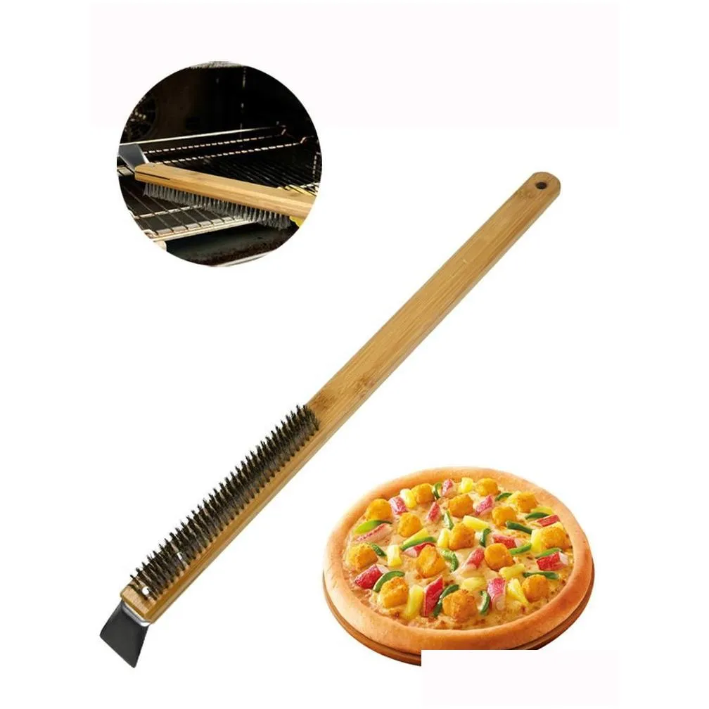 BBQ Tools Oven Brush Wire Pizza Stone Cleaning Brush with Scraper Grill Accessories