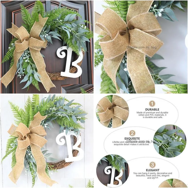 1PC Wreath Christmas Rattan Ring  Natural Decor Simulated Letters Wreath Xmas Door Garland for Door Home Wall Xmas T200909