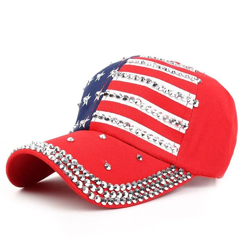 Ball Caps Fashion America Hat Bling Rhinestone Stripe Stars American Flag Baseball Cap Snap Back Hats For Drop Delivery Fashion Access Dhiv8